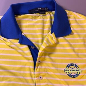 RLX Ralph Lauren Mens Yellow‎ Striped PGA National Golf Polo Shirt Medium 62042